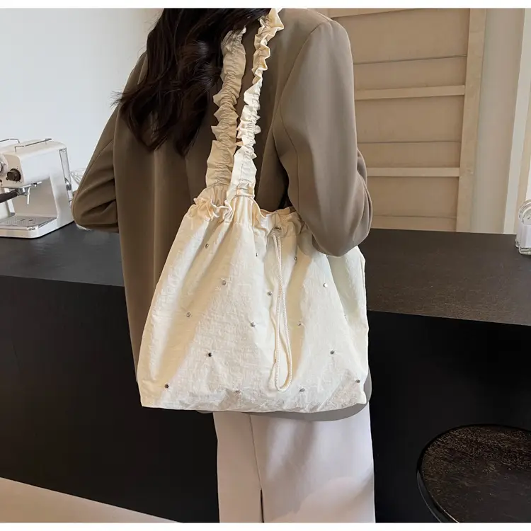 Women's Korean Style Rivet Shoulder Bag Cream — feature 33