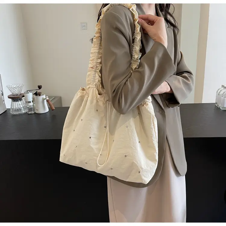 Women's Korean Style Rivet Shoulder Bag Cream — feature 34