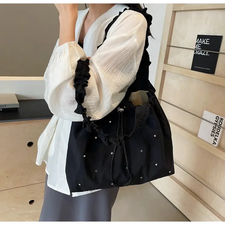 Women's Korean Style Rivet Shoulder Bag Cream — feature 35