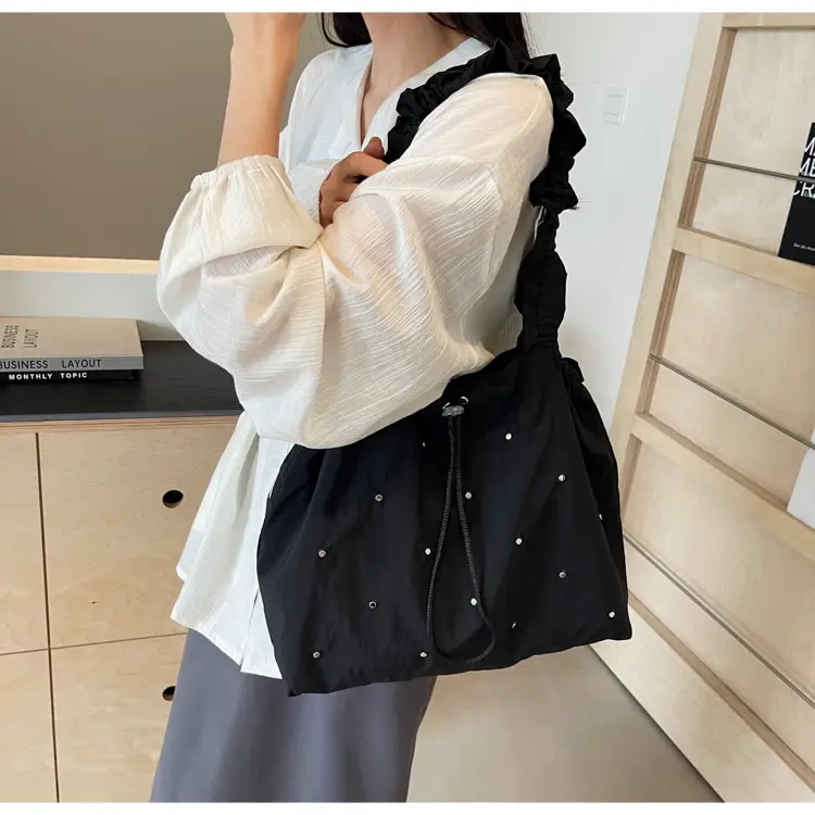 Women's Korean Style Rivet Shoulder Bag Cream — feature 36