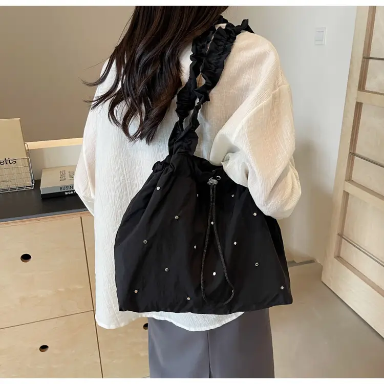 Women's Korean Style Rivet Shoulder Bag Cream — feature 37