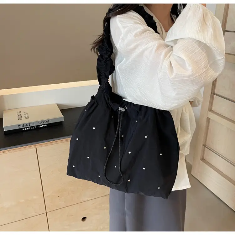 Women's Korean Style Rivet Shoulder Bag Cream — feature 38