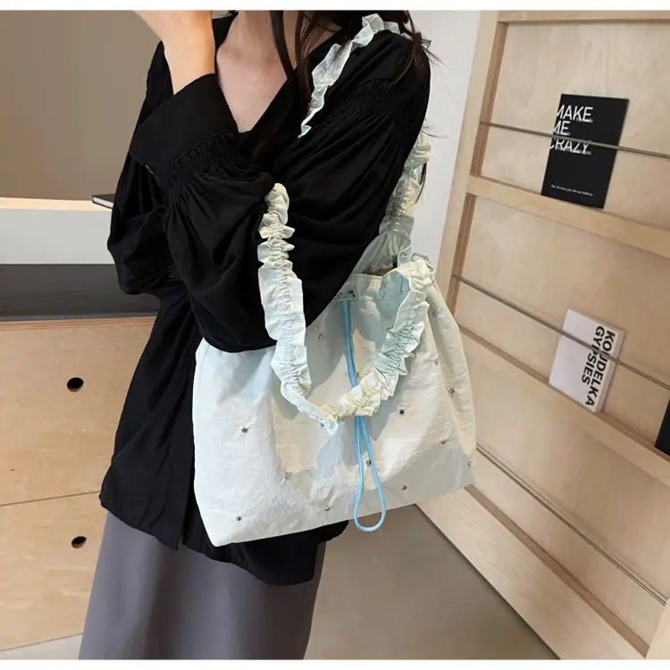 Women's Korean Style Rivet Shoulder Bag Cream — feature 41