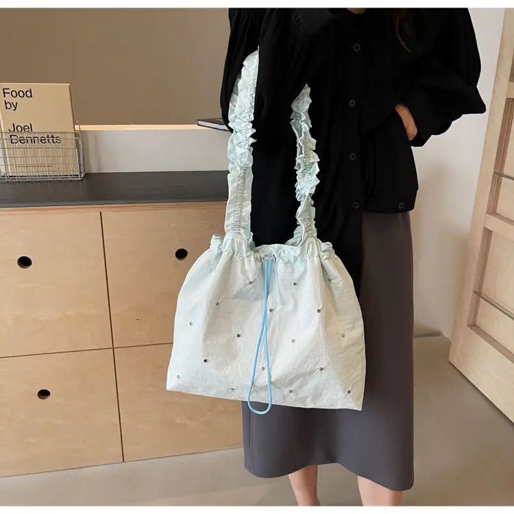 Women's Korean Style Rivet Shoulder Bag Cream — feature 43