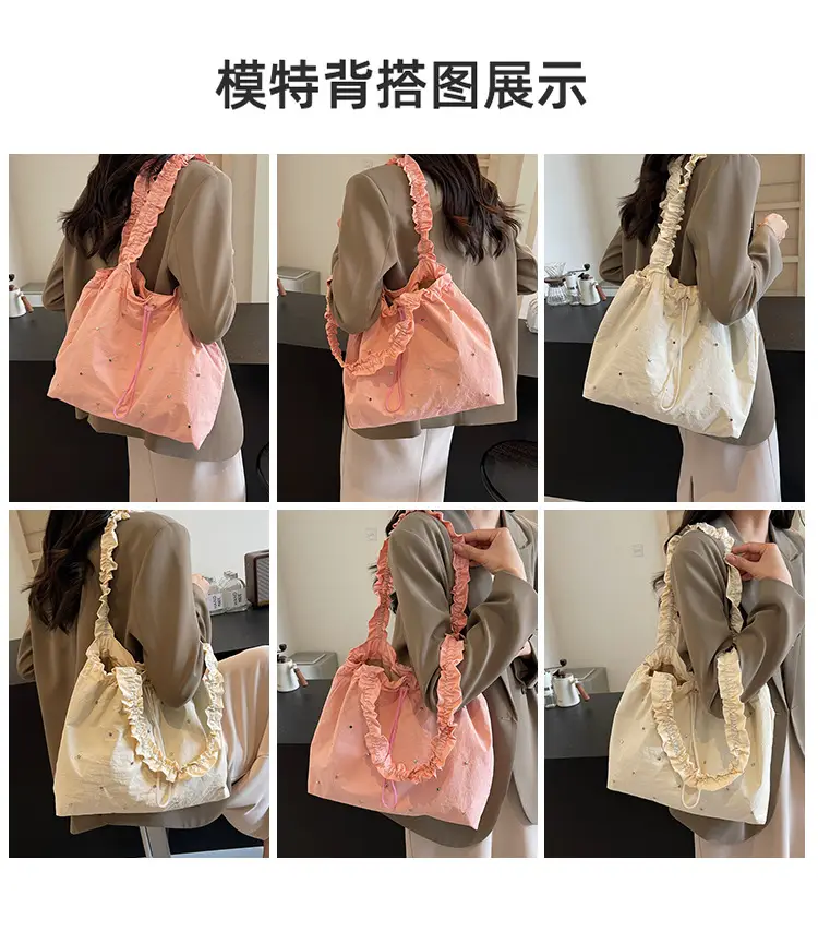 Women's Korean Style Rivet Shoulder Bag Cream — feature 9