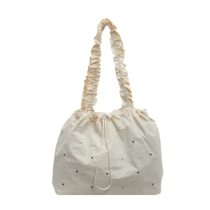 Women's Korean Style Rivet Shoulder Bag Cream - Image 2