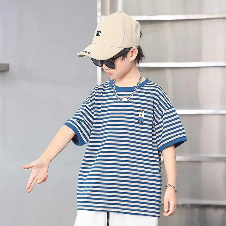 Boys Striped Cotton T-Shirt Medium Big Kids Half Sleeve — feature 3