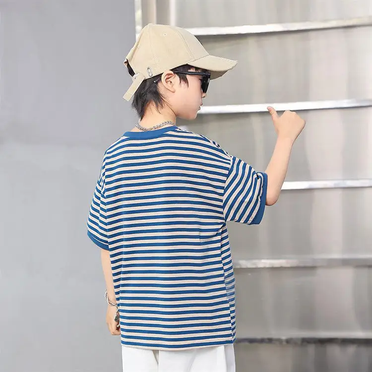 Boys Striped Cotton T-Shirt Medium Big Kids Half Sleeve — feature 7
