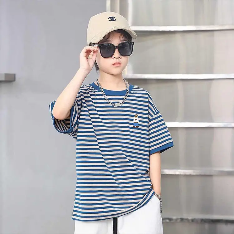 Boys Striped Cotton T-Shirt Medium Big Kids Half Sleeve — feature 8