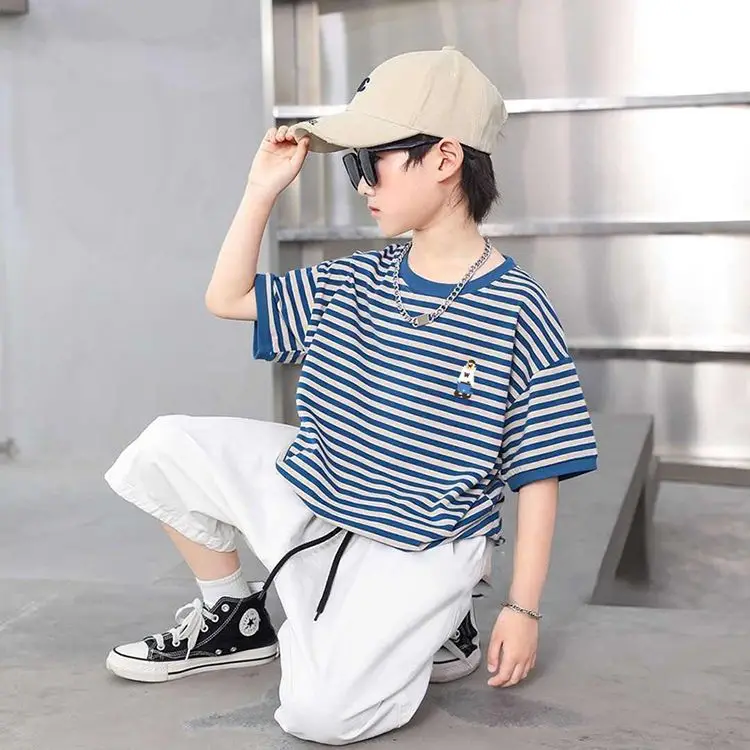 Boys Striped Cotton T-Shirt Medium Big Kids Half Sleeve — feature 9