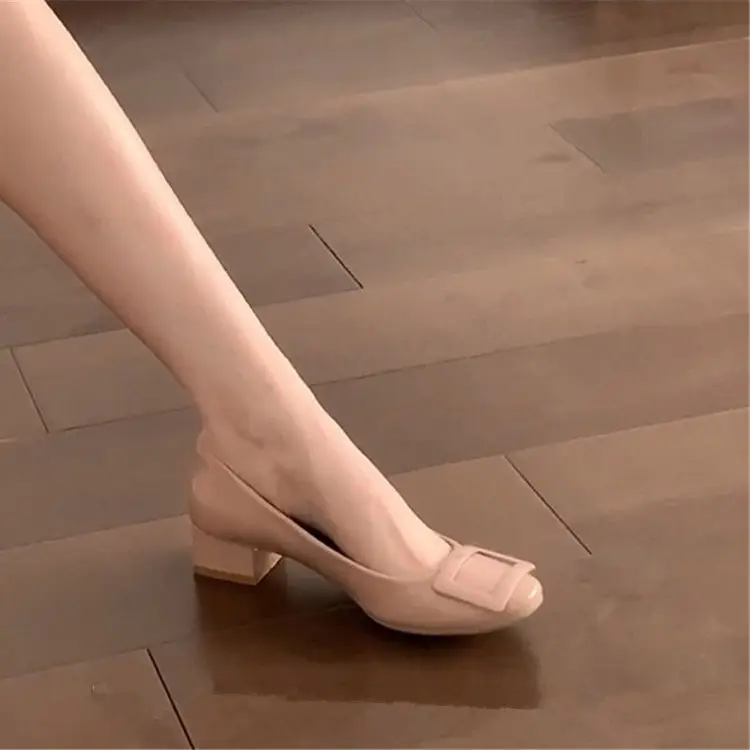 Women's Pink Square Toe Heel Shoes 2025 Spring — feature 11