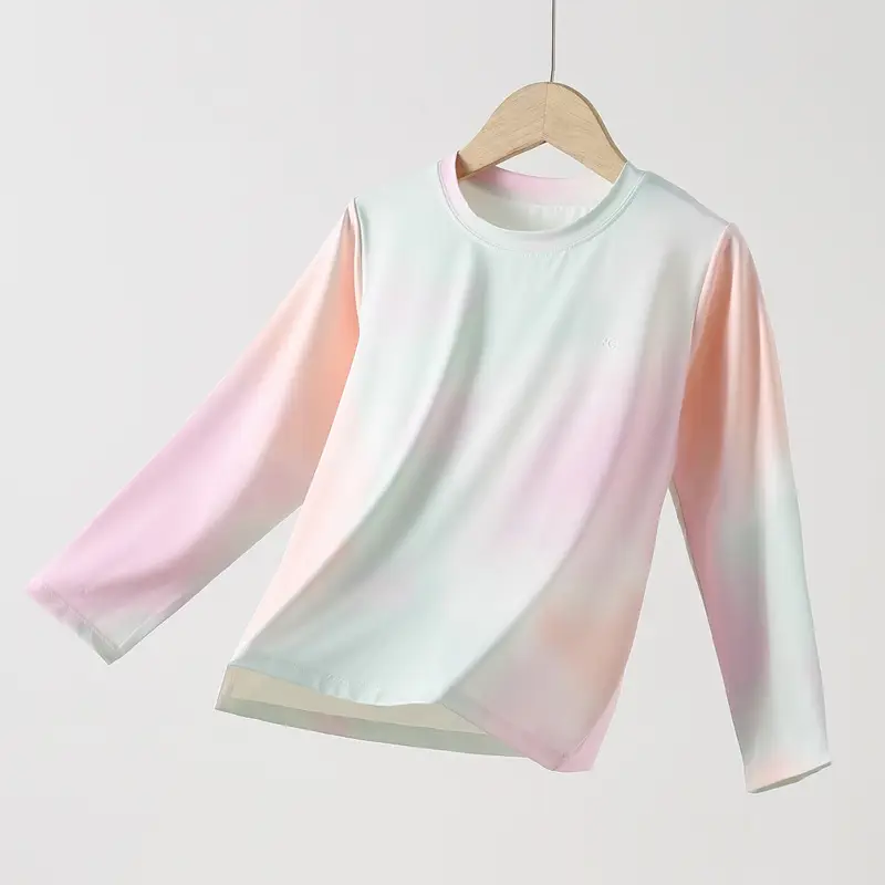 Ice Silk Tie-Dye Gradient Girls T-Shirt Pink White - Image 6