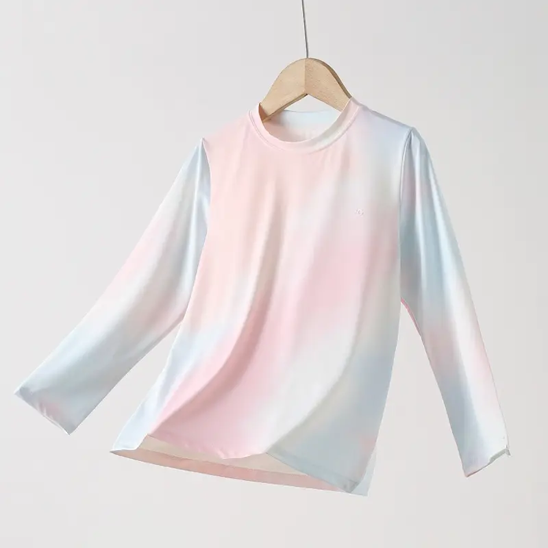 Ice Silk Tie-Dye Gradient Girls T-Shirt Pink White - Image 8