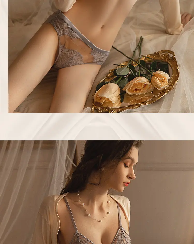 French Style Lace Push-up Underwear Women's Big Chest Small Super Thin Non-rimless Fixed Cup Sexy Pure Desire Bra suit — feature 10