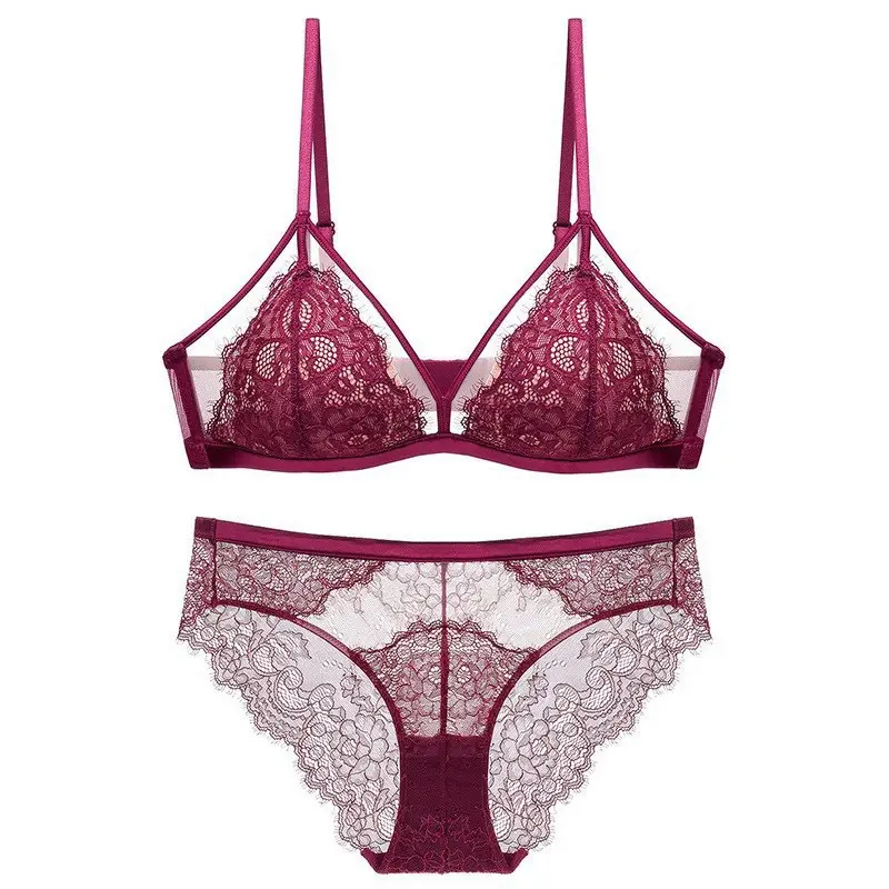 French Style Lace Push-up Underwear Women's Big Chest Small Super Thin Non-rimless Fixed Cup Sexy Pure Desire Bra suit — feature 18