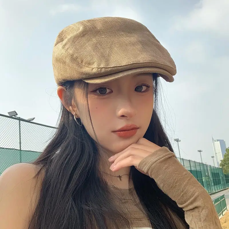Japanese Linen Beret Cap for Men Women 4S Brown - Image 5