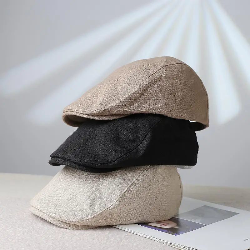 Japanese Linen Beret Cap for Men Women 4S Brown - Image 7