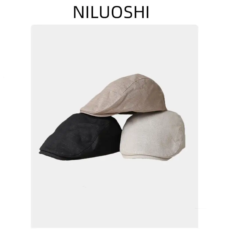 Japanese Linen Beret Cap for Men Women 4S Brown - Image 8