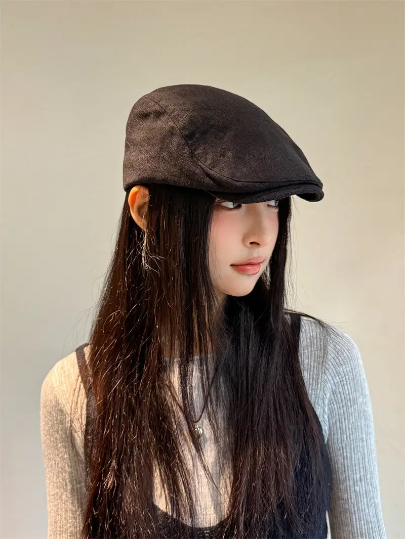 Japanese Linen Beret Cap for Men Women 4S Brown — feature 11