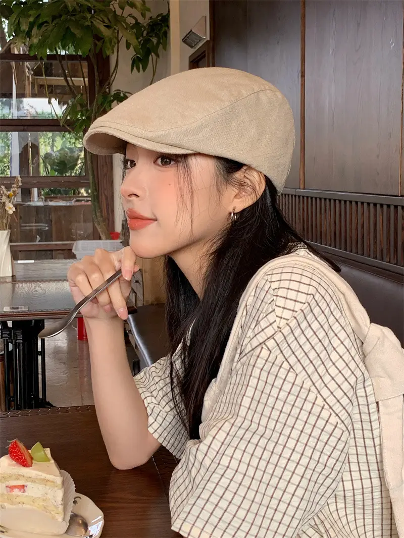 Japanese Linen Beret Cap for Men Women 4S Brown — feature 8