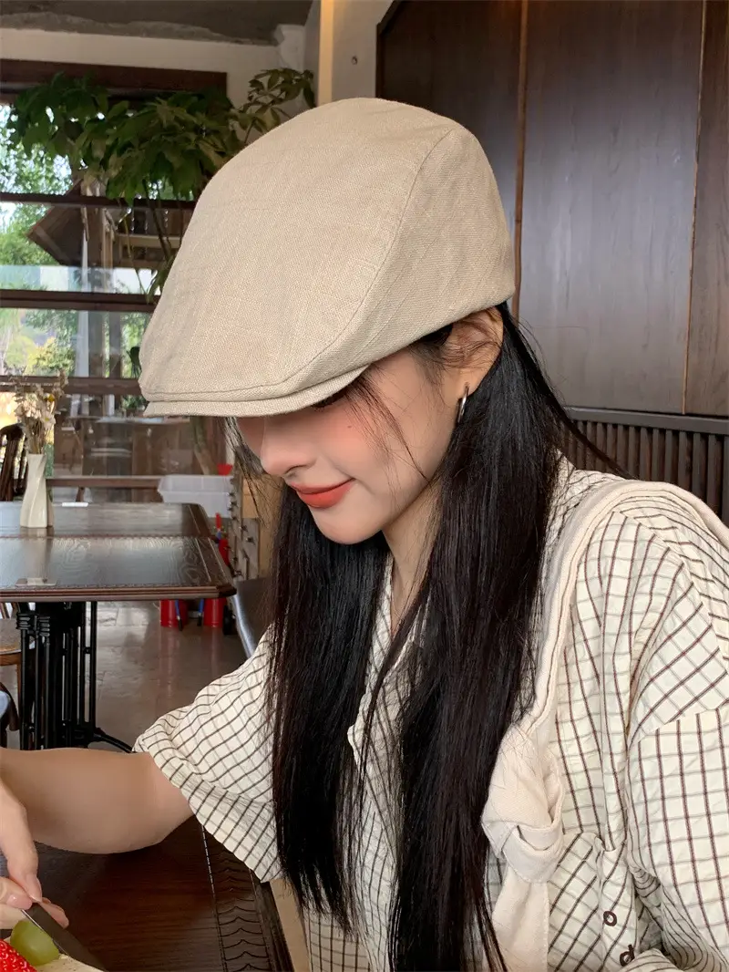 Japanese Linen Beret Cap for Men Women 4S Brown — feature 9