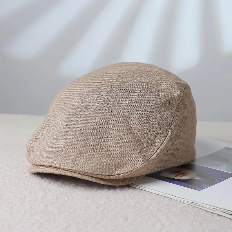 Japanese Linen Beret Cap for Men Women 4S Brown - Image 2