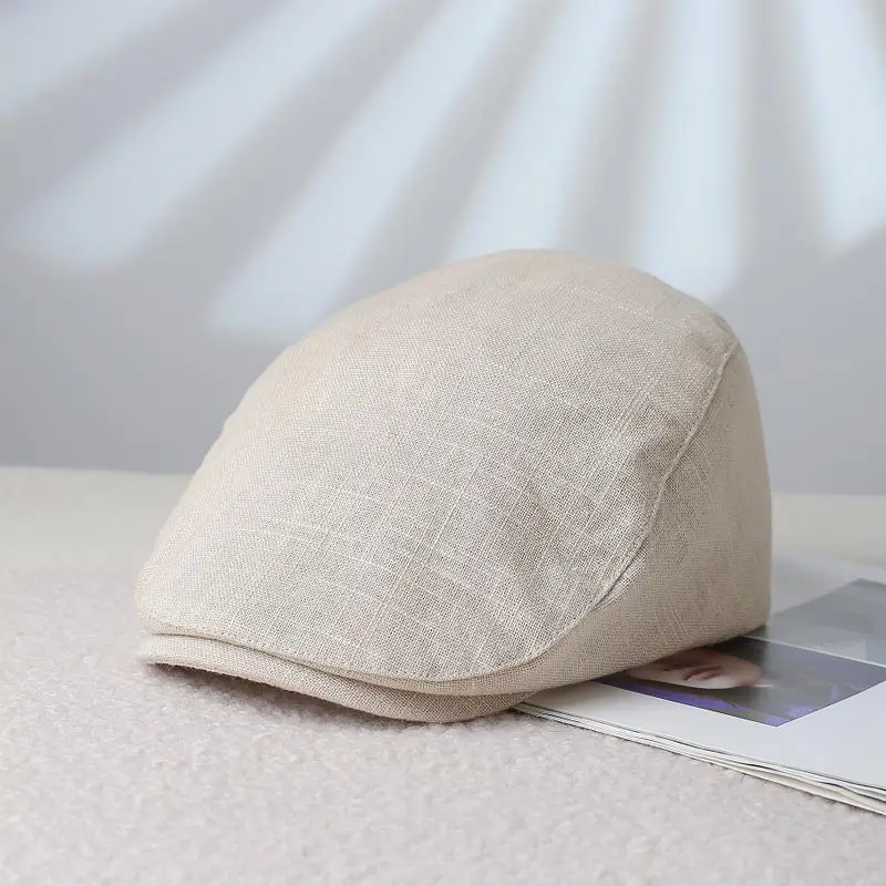 Japanese Linen Beret Cap for Men Women 4S Brown - Image 3