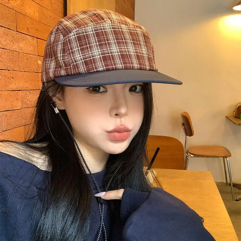 Women Plaid Baseball Cap Spring Summer Outdoor Breathable Soft Top - Image 3