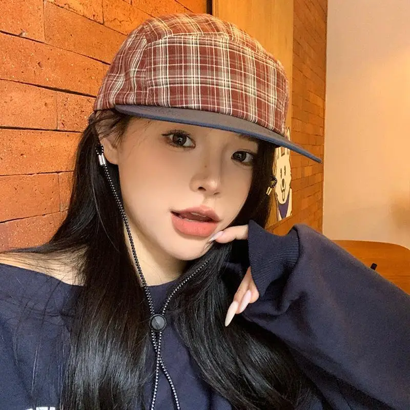 Women Plaid Baseball Cap Spring Summer Outdoor Breathable Soft Top - Image 4