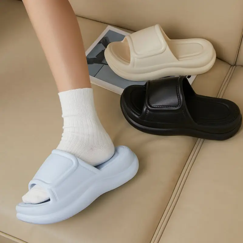Thick Bottom Slip-on Slippers for Women's Summer Student Dormitory Fashionable Outer Wear Non-slip Simple Solid Color Seaside Beach Sandals - Image 5