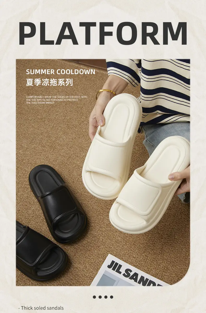 Thick Bottom Slip-on Slippers for Women's Summer Student Dormitory Fashionable Outer Wear Non-slip Simple Solid Color Seaside Beach Sandals — feature 1