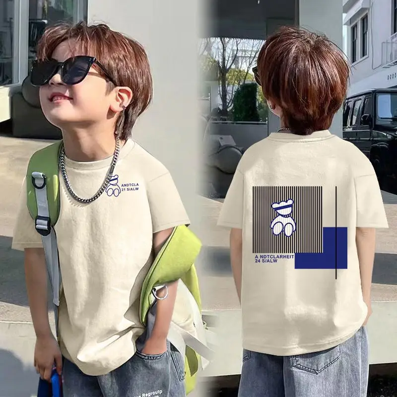 2025 Korean Style Boys T-Shirt White Blue Graphic - Image 3