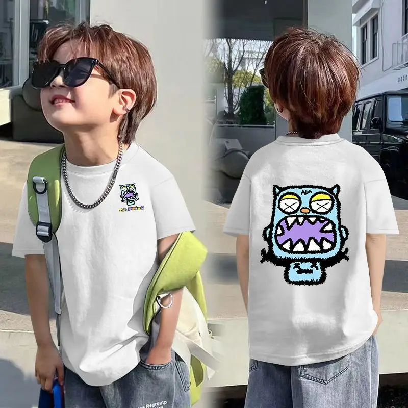 2025 Korean Style Boys T-Shirt White Blue Graphic - Image 17