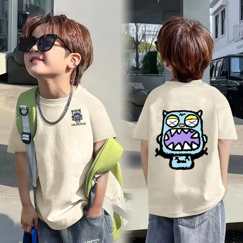 2025 Korean Style Boys T-Shirt White Blue Graphic - Image 19