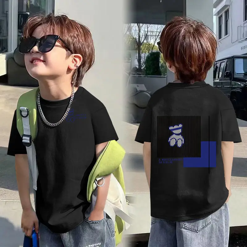 2025 Korean Style Boys T-Shirt White Blue Graphic - Image 2