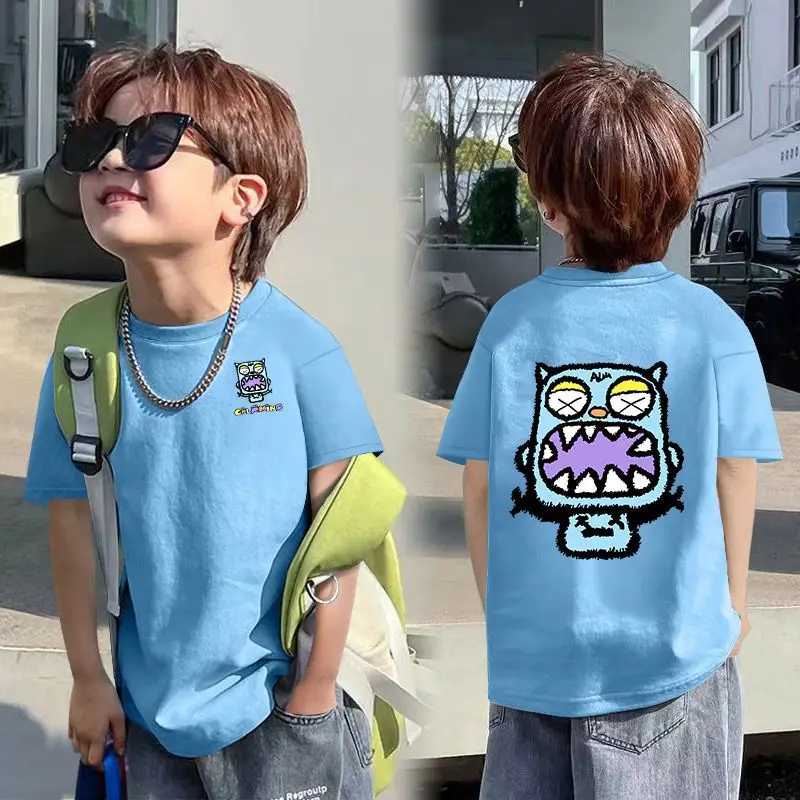 2025 Korean Style Boys T-Shirt White Blue Graphic - Image 24