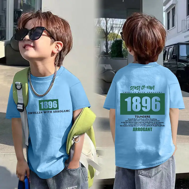 2025 Korean Style Boys T-Shirt White Blue Graphic - Image 32