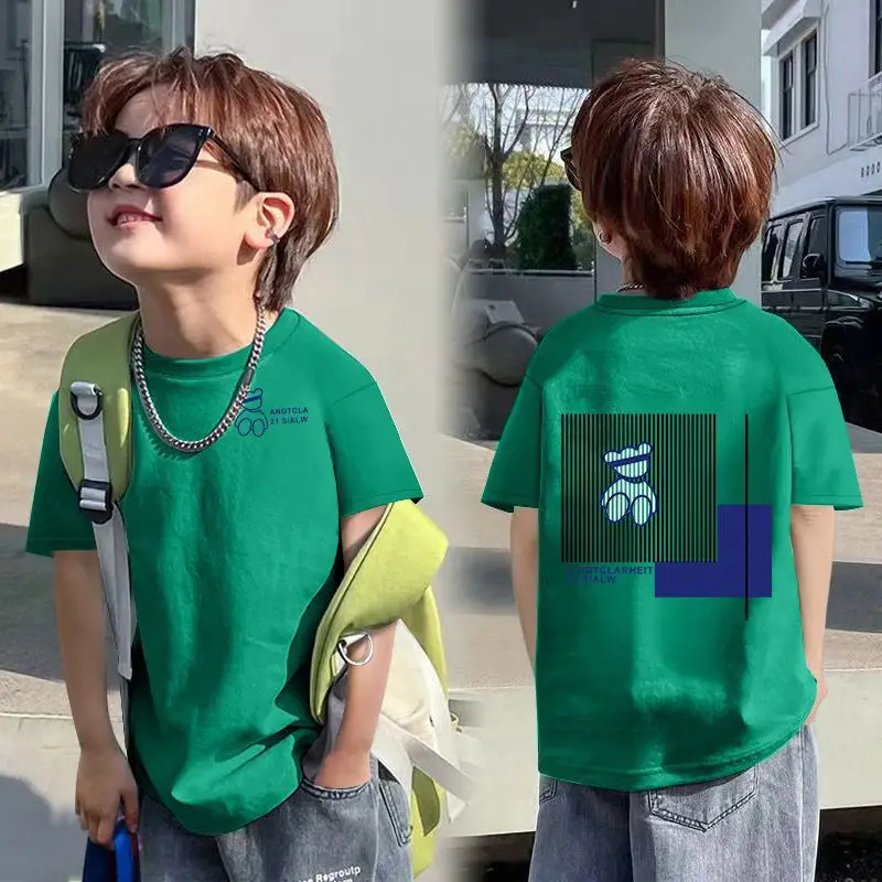 2025 Korean Style Boys T-Shirt White Blue Graphic - Image 4