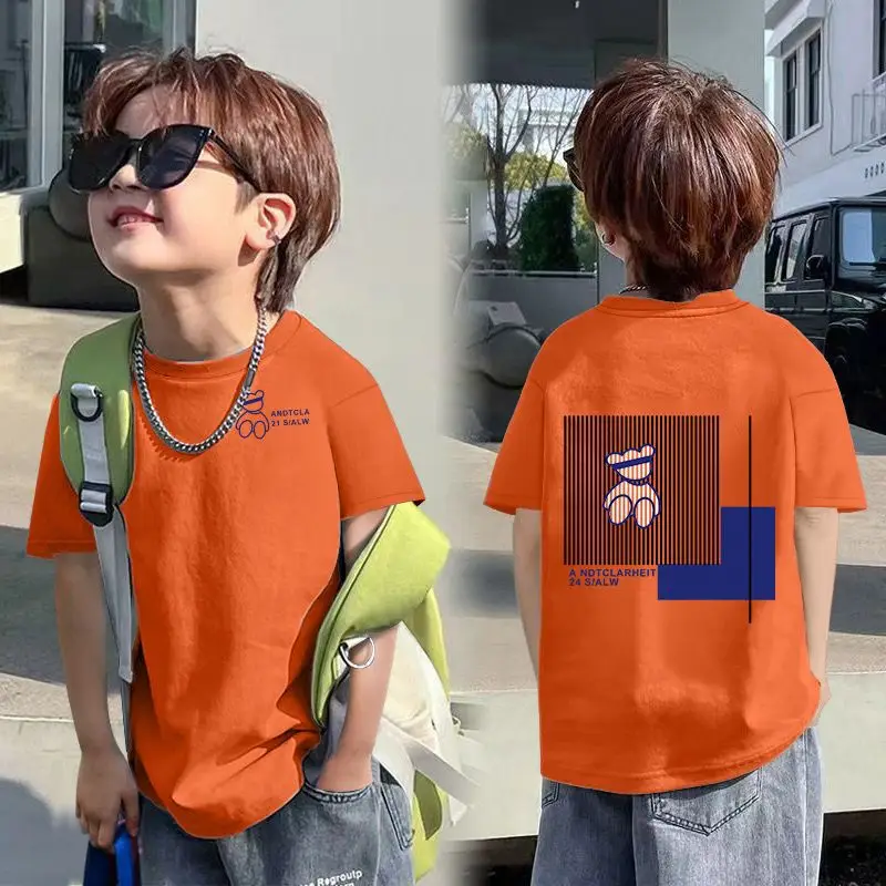 2025 Korean Style Boys T-Shirt White Blue Graphic - Image 5
