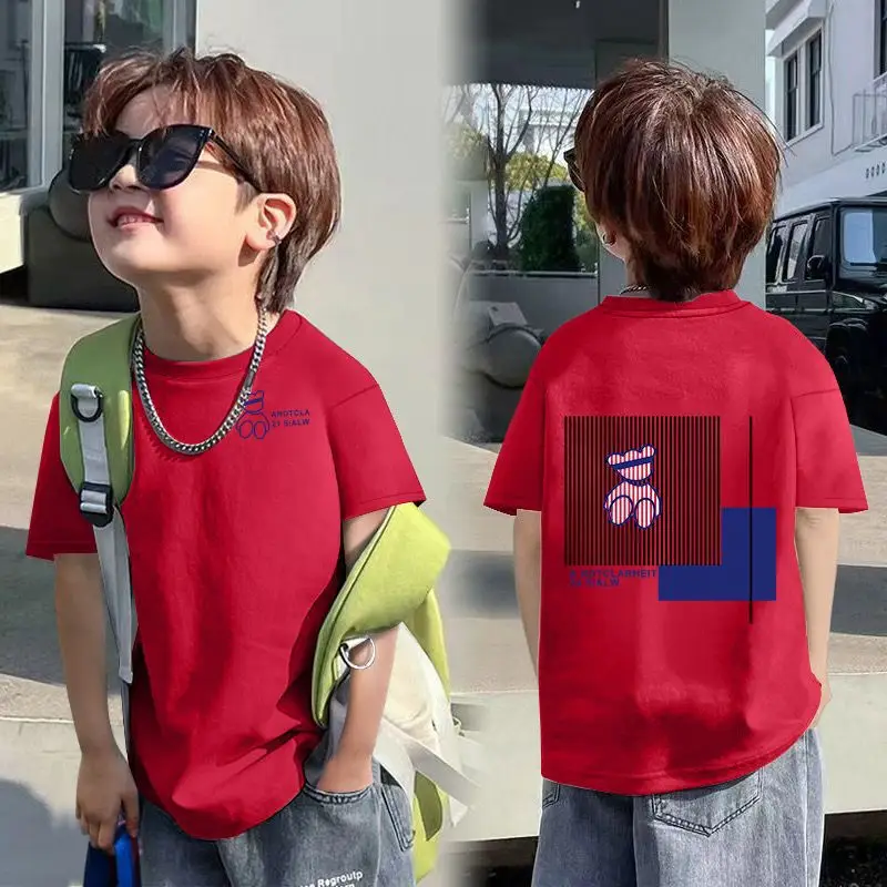 2025 Korean Style Boys T-Shirt White Blue Graphic - Image 6