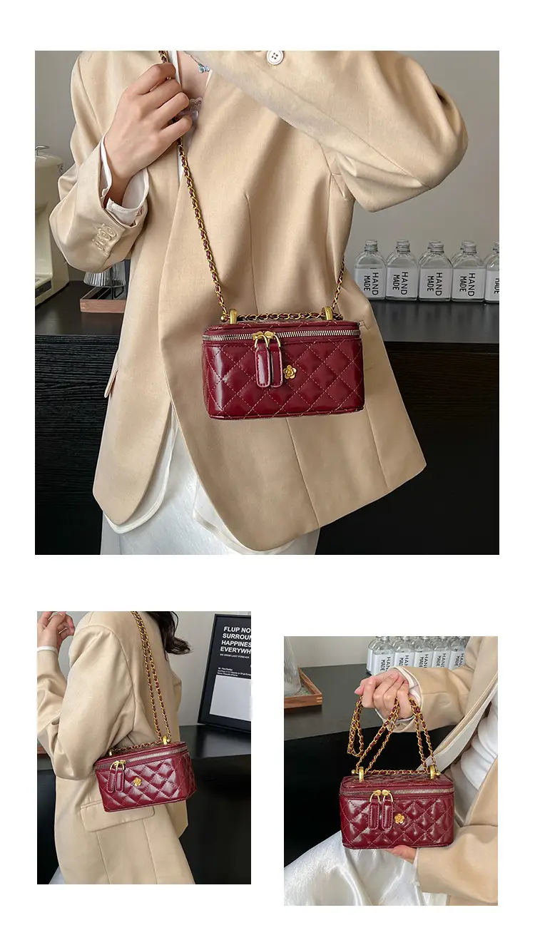 Women's Diamond Chain Shoulder Bag Maroon 2025 — feature 10