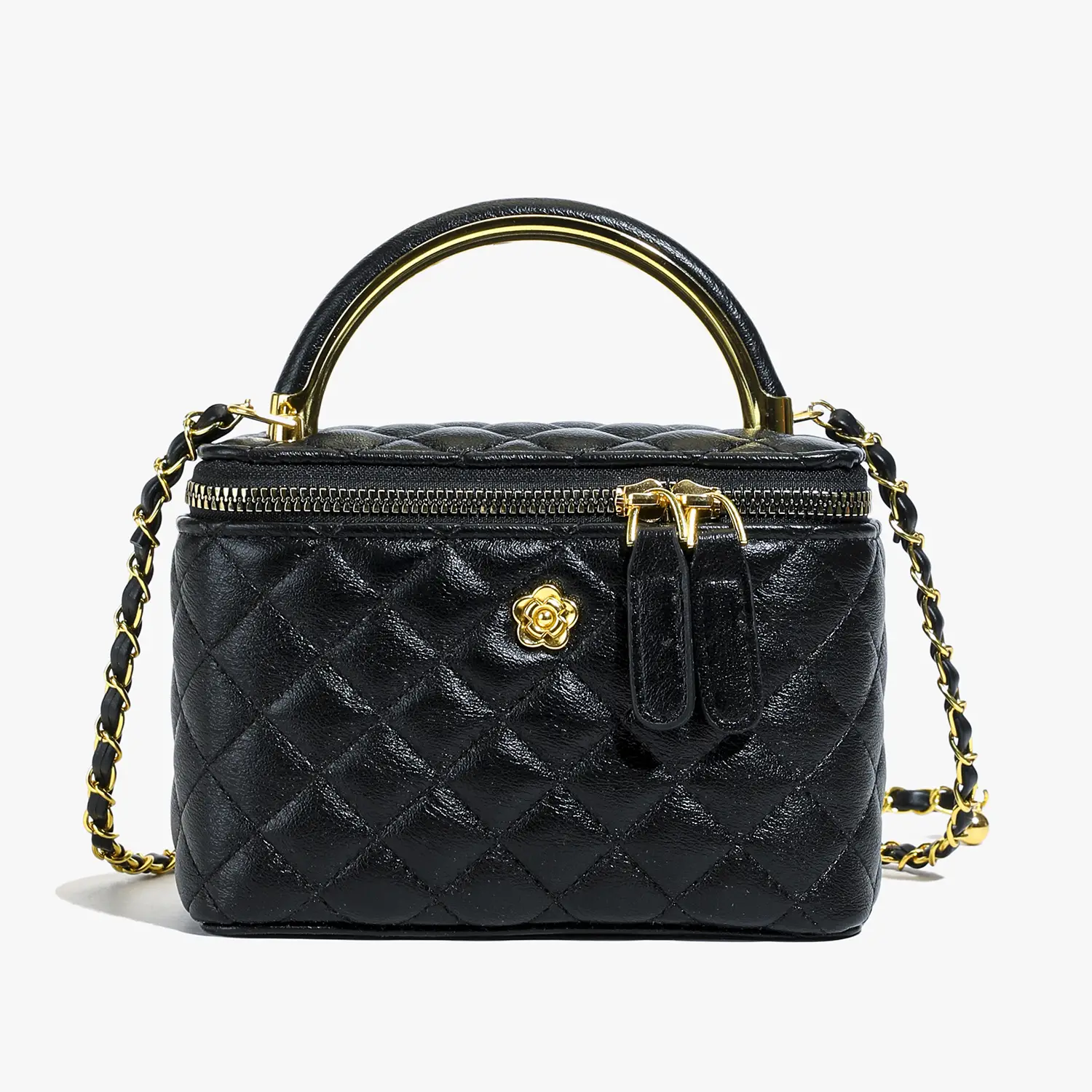White Rhombic Crossbody Bag with Gold Chain - Image 13