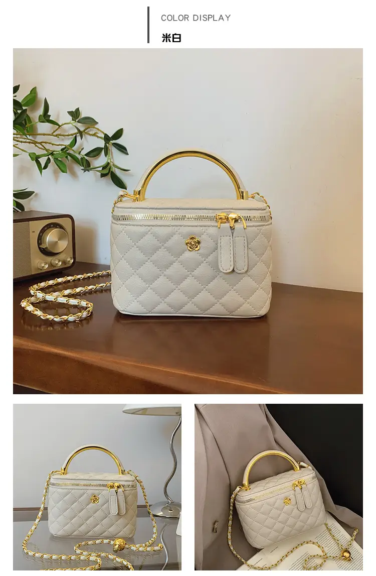 White Rhombic Crossbody Bag with Gold Chain — feature 35