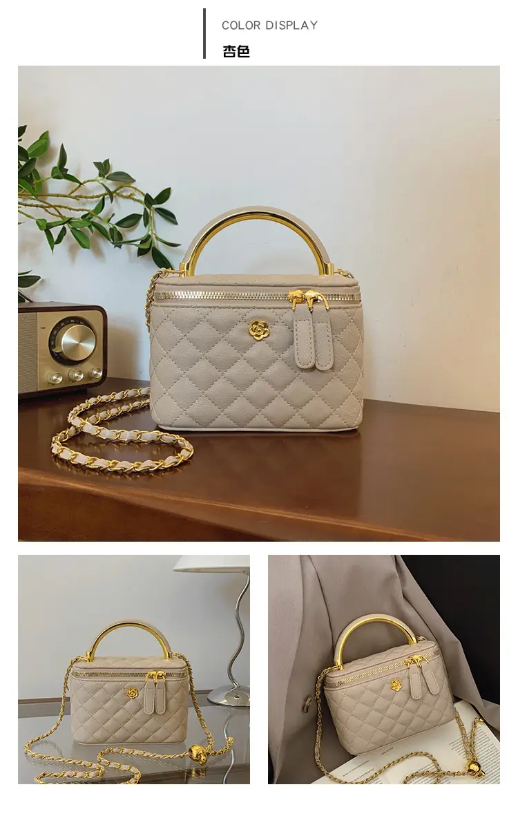 White Rhombic Crossbody Bag with Gold Chain — feature 36