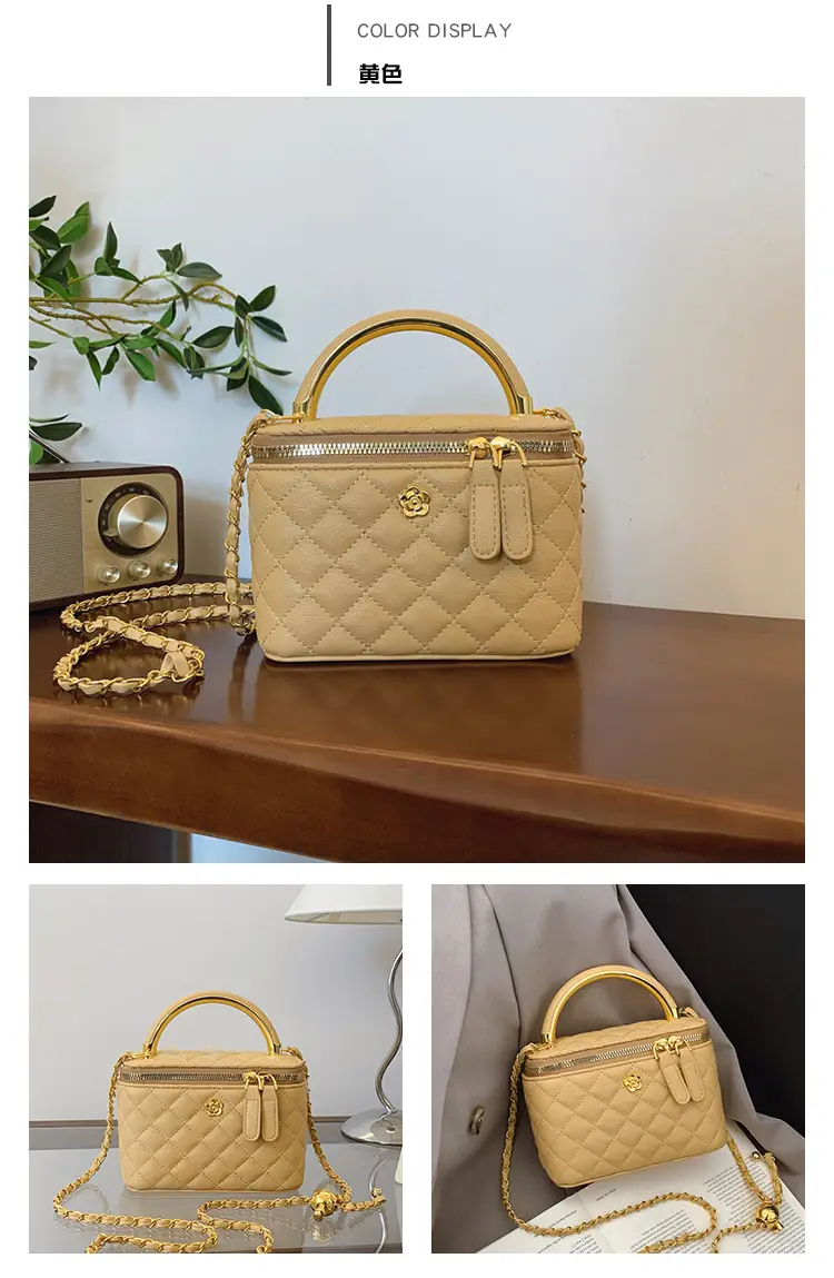 White Rhombic Crossbody Bag with Gold Chain — feature 37
