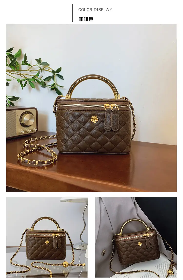 White Rhombic Crossbody Bag with Gold Chain — feature 38