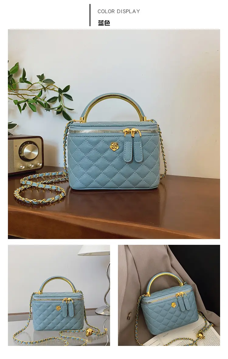 White Rhombic Crossbody Bag with Gold Chain — feature 41