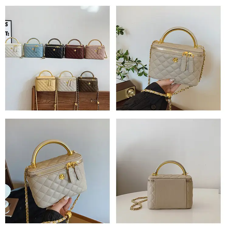White Rhombic Crossbody Bag with Gold Chain — feature 8