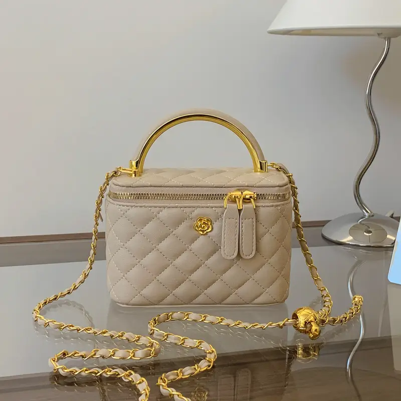 White Rhombic Crossbody Bag with Gold Chain - Image 2