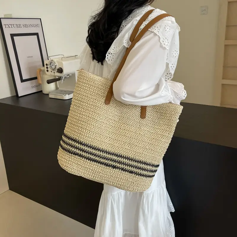 Women Straw Bag Large Capacity Casual Shoulder Bag